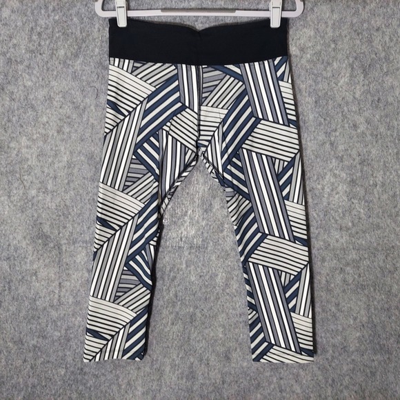 Lorna Jane Leggings M Cropped Drawstring Pocket Retro Mod Athleisure Workout Gym - Picture 1 of 11